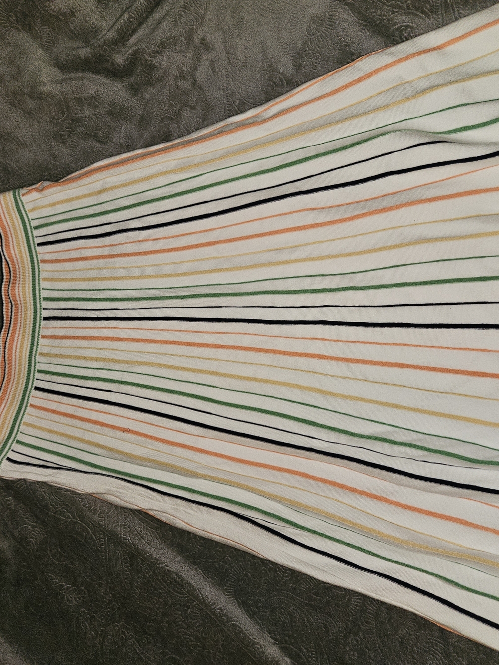 Liz Claiborne White Knit Midi Skirt with Multi-Color Stripes